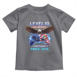 Funny 10th Birthday Toddler T Shirt Level 10 Unlocked Awesome Since 2016 USA Gamer TS11 Charcoal Print Your Wear