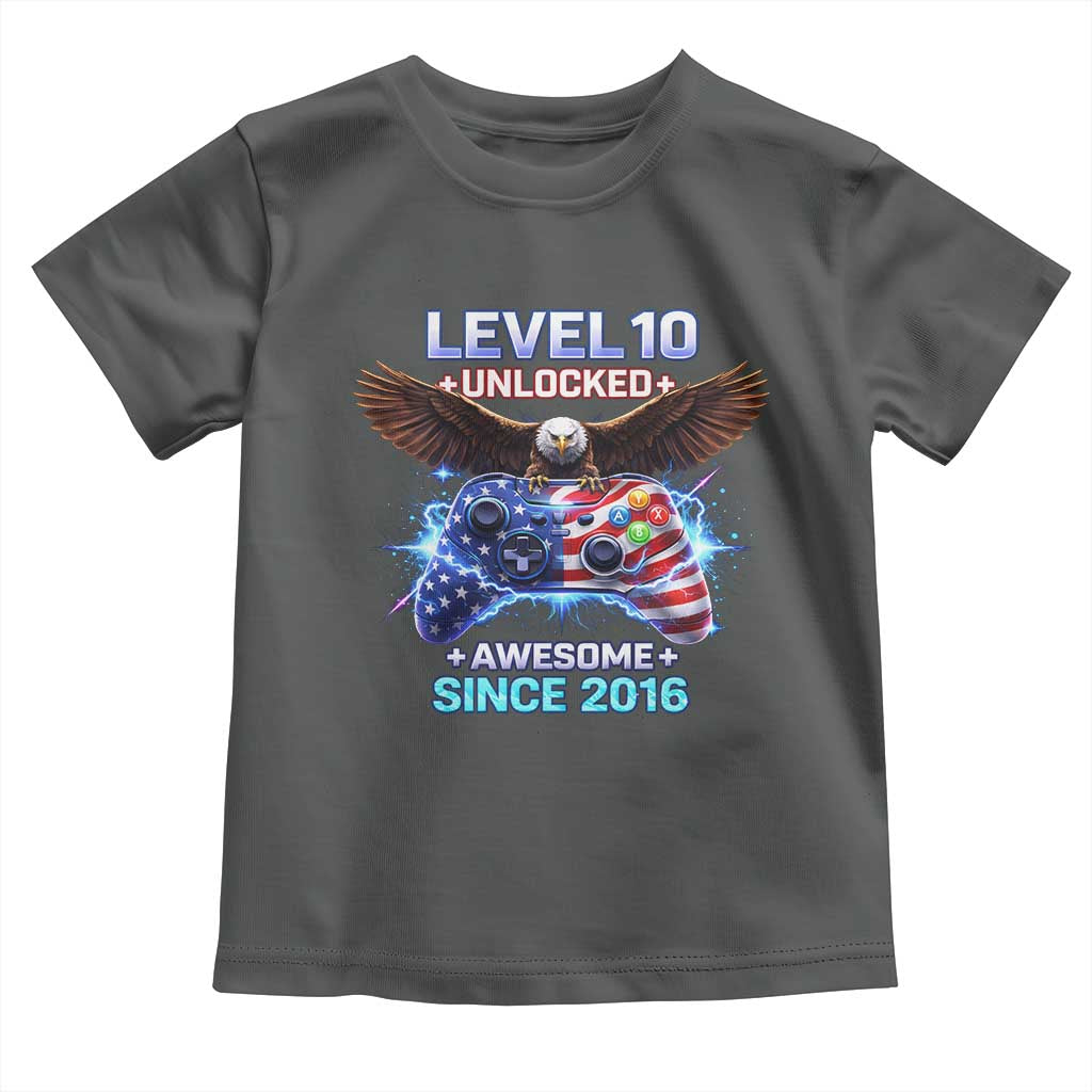 Funny 10th Birthday Toddler T Shirt Level 10 Unlocked Awesome Since 2016 USA Gamer TS11 Dark Heather Print Your Wear