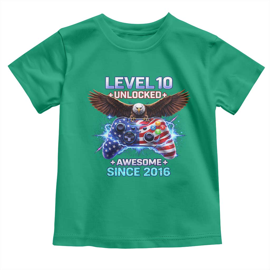 Funny 10th Birthday Toddler T Shirt Level 10 Unlocked Awesome Since 2016 USA Gamer TS11 Irish Green Print Your Wear