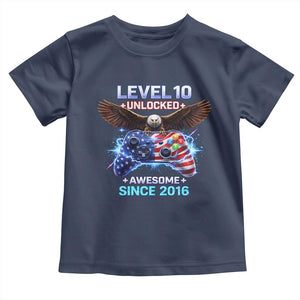 Funny 10th Birthday Toddler T Shirt Level 10 Unlocked Awesome Since 2016 USA Gamer TS11 Navy Print Your Wear