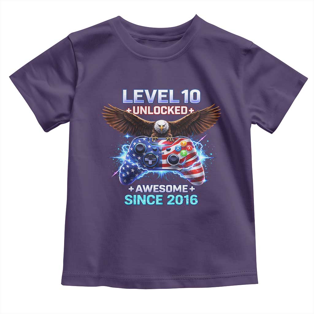Funny 10th Birthday Toddler T Shirt Level 10 Unlocked Awesome Since 2016 USA Gamer TS11 Purple Print Your Wear