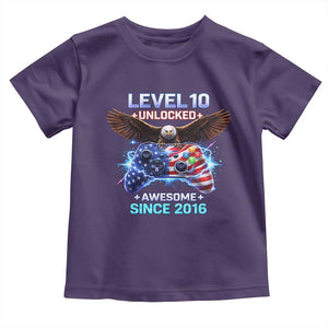 Funny 10th Birthday Toddler T Shirt Level 10 Unlocked Awesome Since 2016 USA Gamer TS11 Purple Print Your Wear