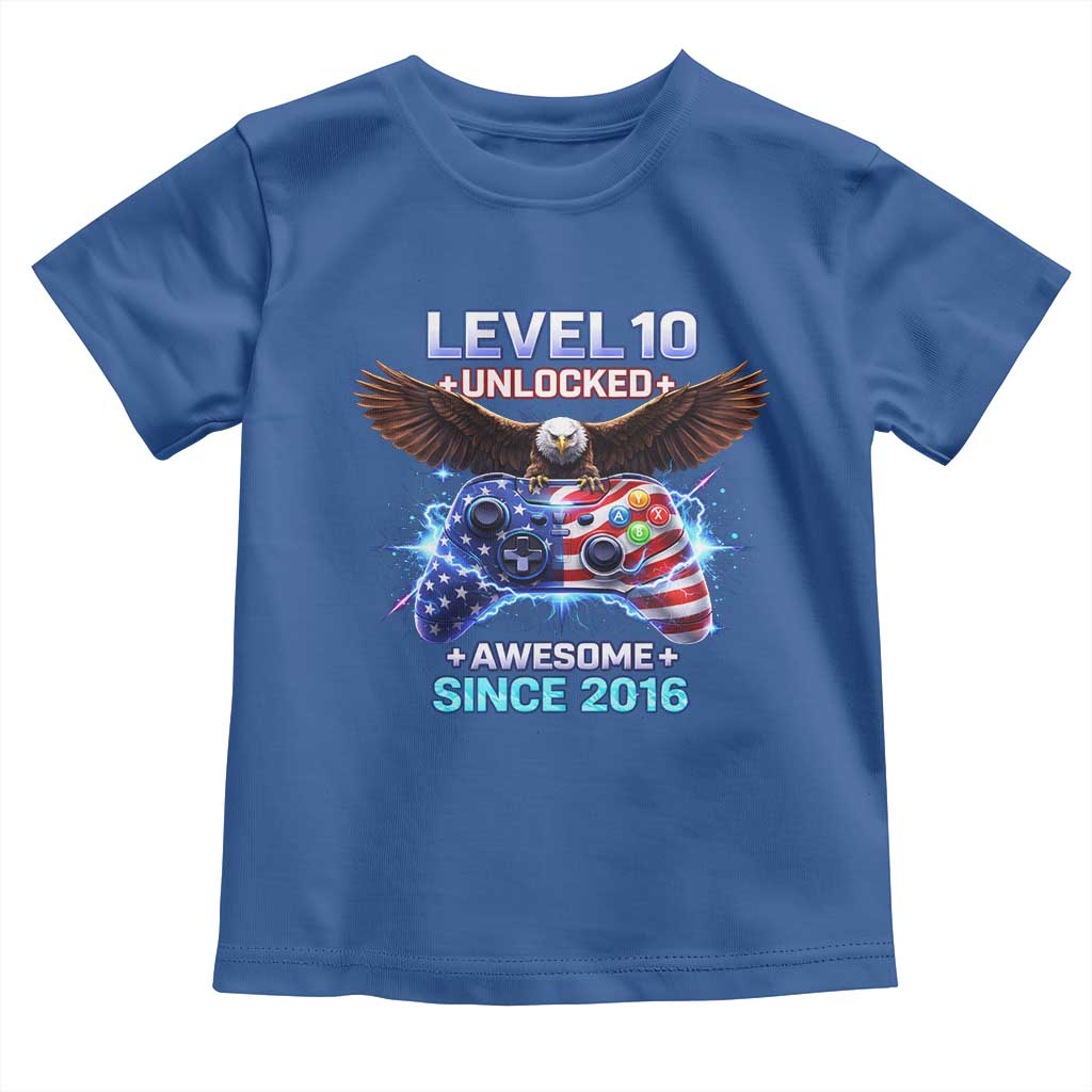 Funny 10th Birthday Toddler T Shirt Level 10 Unlocked Awesome Since 2016 USA Gamer TS11 Royal Blue Print Your Wear