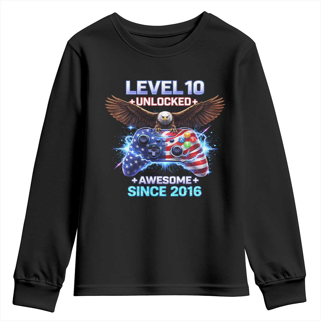 Funny 10th Birthday Youth Sweatshirt Level 10 Unlocked Awesome Since 2016 USA Gamer TS11 Black Print Your Wear