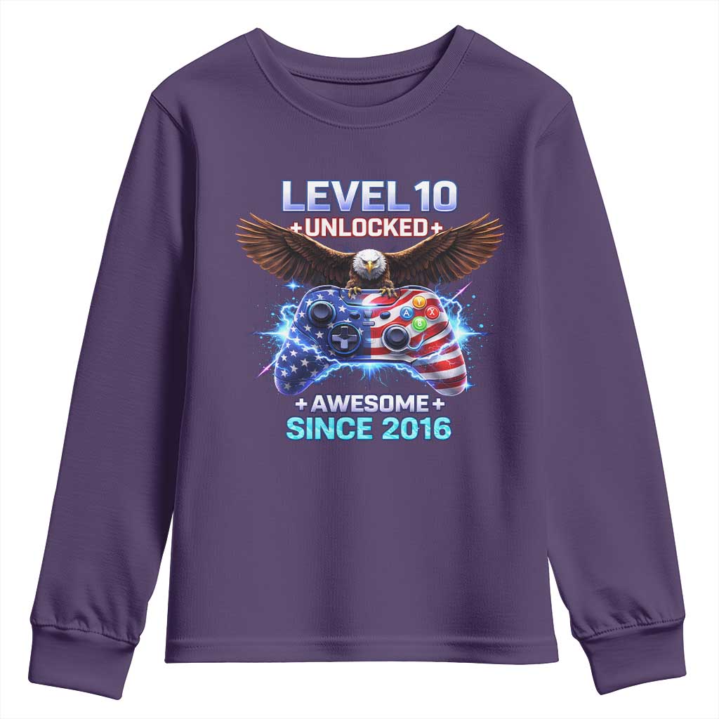 Funny 10th Birthday Youth Sweatshirt Level 10 Unlocked Awesome Since 2016 USA Gamer TS11 Purple Print Your Wear