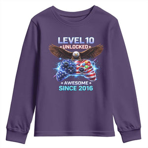 Funny 10th Birthday Youth Sweatshirt Level 10 Unlocked Awesome Since 2016 USA Gamer TS11 Purple Print Your Wear