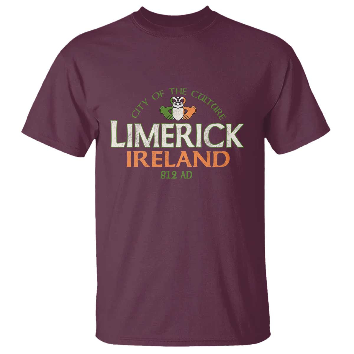 Limerick Ireland T Shirt City Of The Culture Est 812 AD TS11 Maroon Print Your Wear