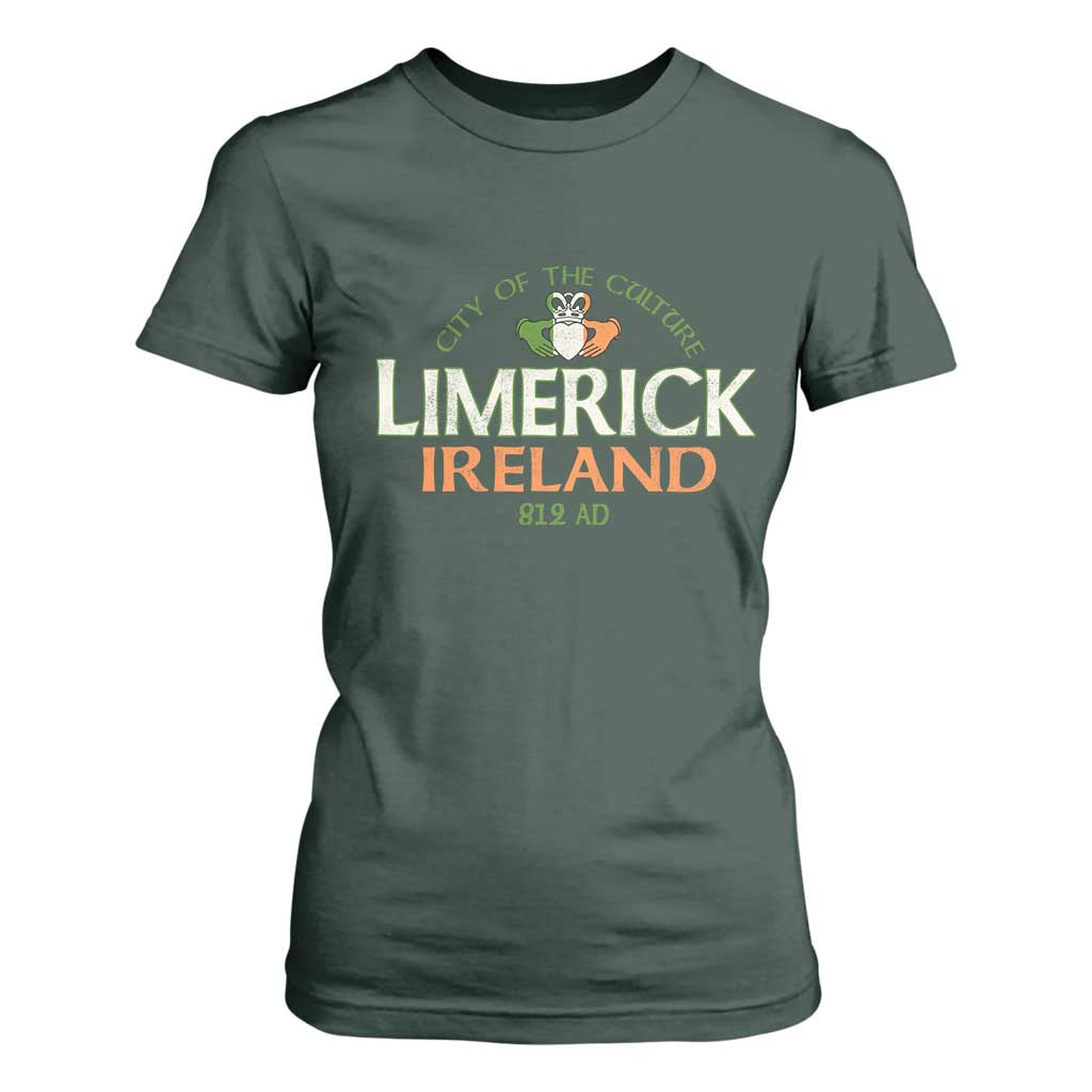 Limerick Ireland T Shirt For Women City Of The Culture Est 812 AD TS11 Dark Forest Green Print Your Wear