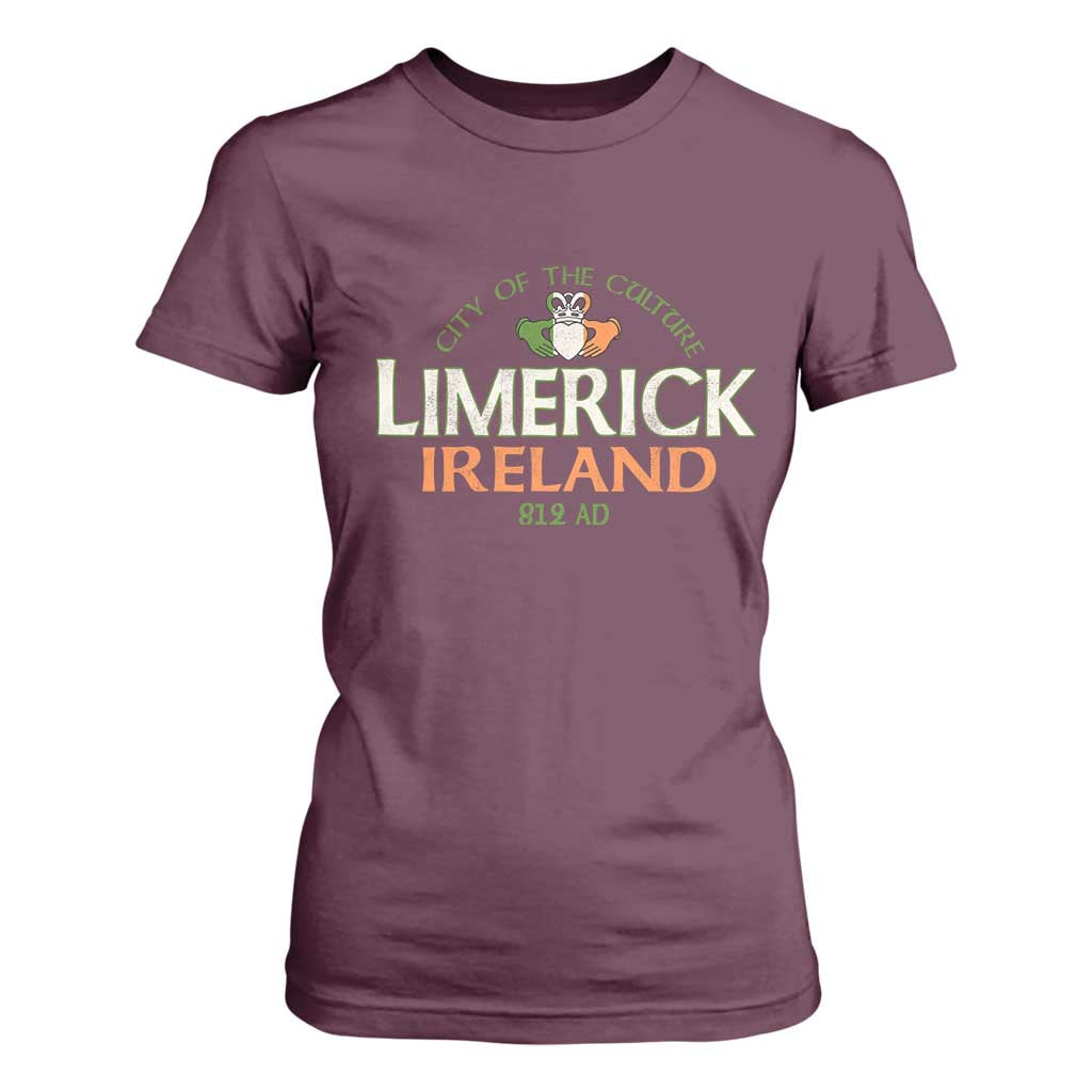 Limerick Ireland T Shirt For Women City Of The Culture Est 812 AD TS11 Maroon Print Your Wear