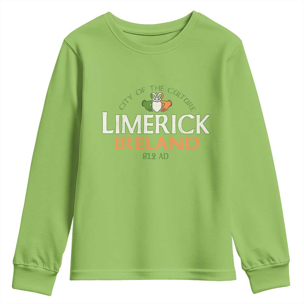 Limerick Ireland Youth Sweatshirt City Of The Culture Est 812 AD TS11 Lime Print Your Wear