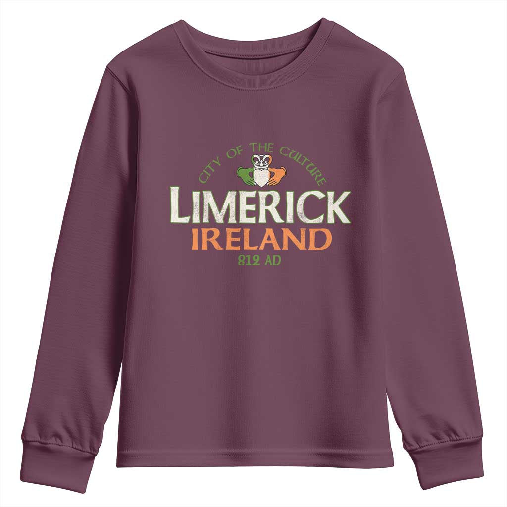 Limerick Ireland Youth Sweatshirt City Of The Culture Est 812 AD TS11 Maroon Print Your Wear
