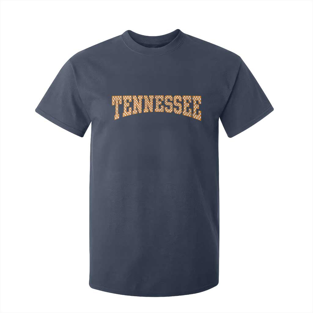 Tennessee Fan T Shirt For Kid Orange Retro Checkered Varsity TN State TS11 Navy Print Your Wear