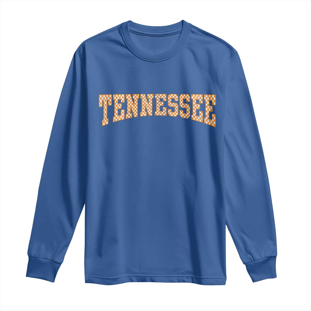 Tennessee Fan Long Sleeve Shirt Orange Retro Checkered Varsity TN State TS11 Royal Blue Print Your Wear