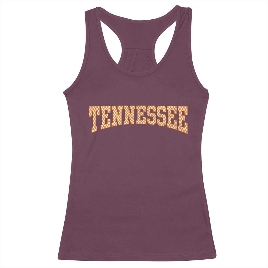 Tennessee Fan Racerback Tank Top Orange Retro Checkered Varsity TN State TS11 Maroon Print Your Wear