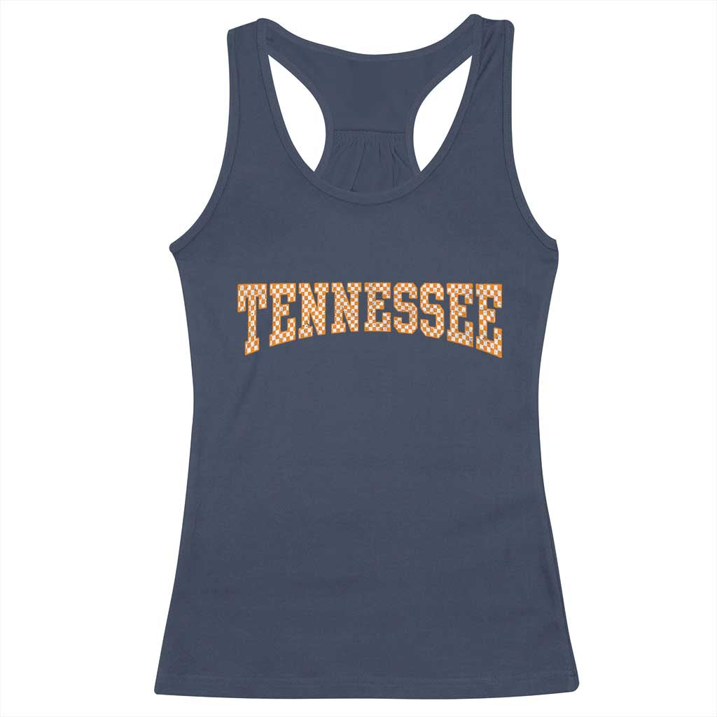 Tennessee Fan Racerback Tank Top Orange Retro Checkered Varsity TN State TS11 Navy Print Your Wear