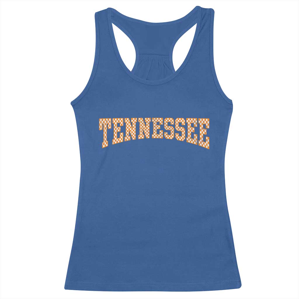 Tennessee Fan Racerback Tank Top Orange Retro Checkered Varsity TN State TS11 Royal Blue Print Your Wear