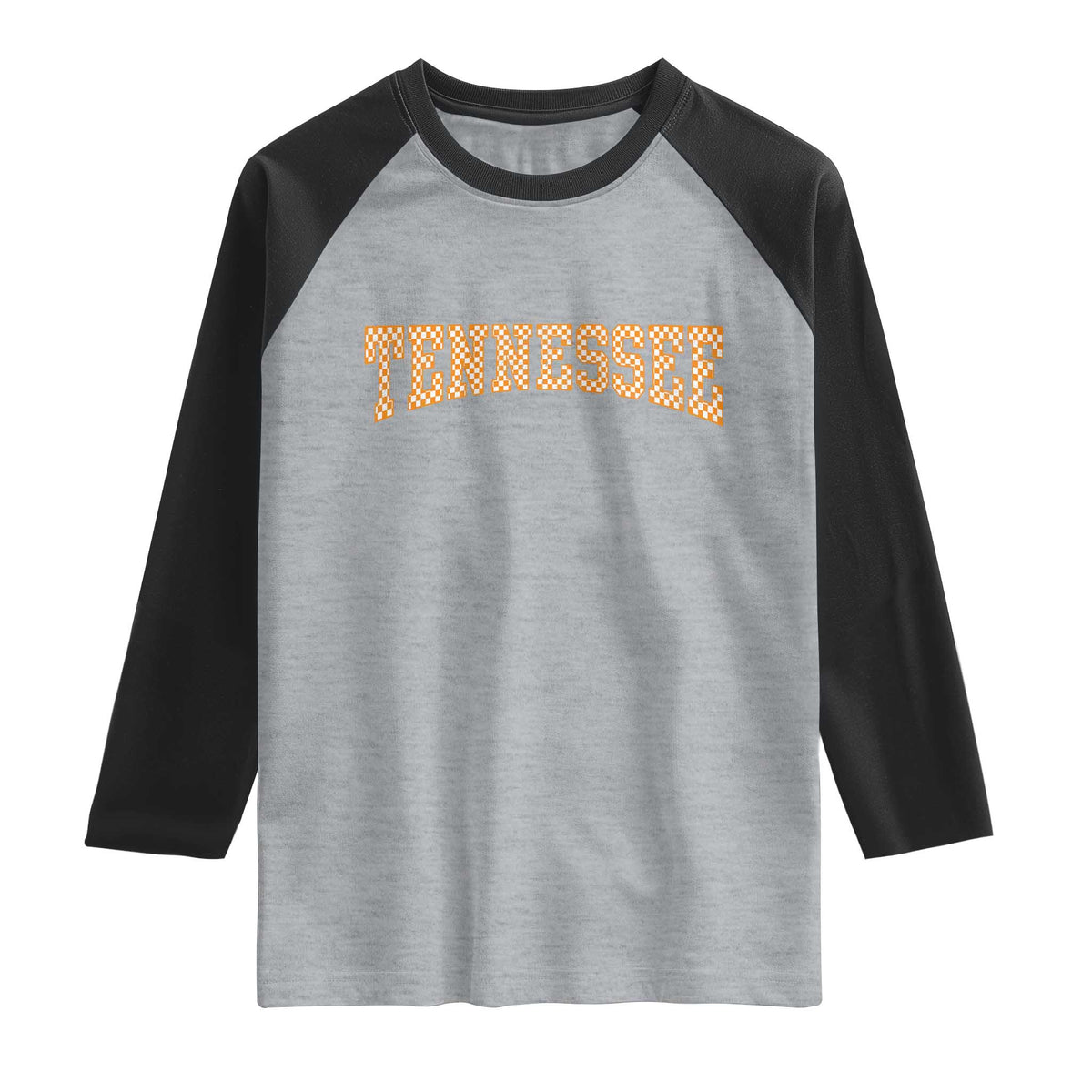 Tennessee Fan Raglan Shirt Orange Retro Checkered Varsity TN State TS11 Heather Gray Black Print Your Wear