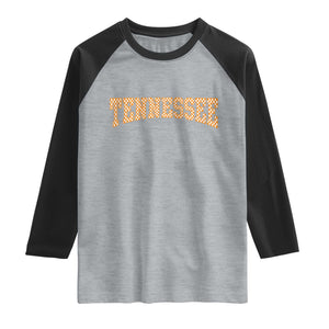 Tennessee Fan Raglan Shirt Orange Retro Checkered Varsity TN State TS11 Heather Gray Black Print Your Wear