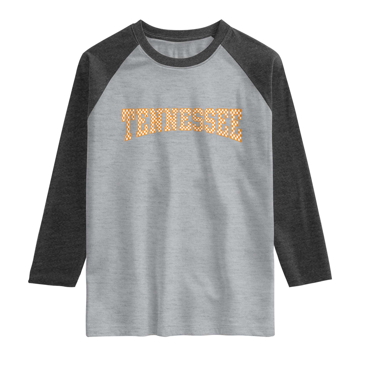Tennessee Fan Raglan Shirt Orange Retro Checkered Varsity TN State TS11 Heather Gray Heather Charcoal Print Your Wear