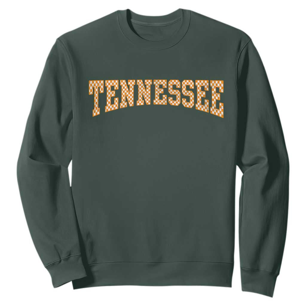 Tennessee Fan Sweatshirt Orange Retro Checkered Varsity TN State TS11 Dark Forest Green Print Your Wear