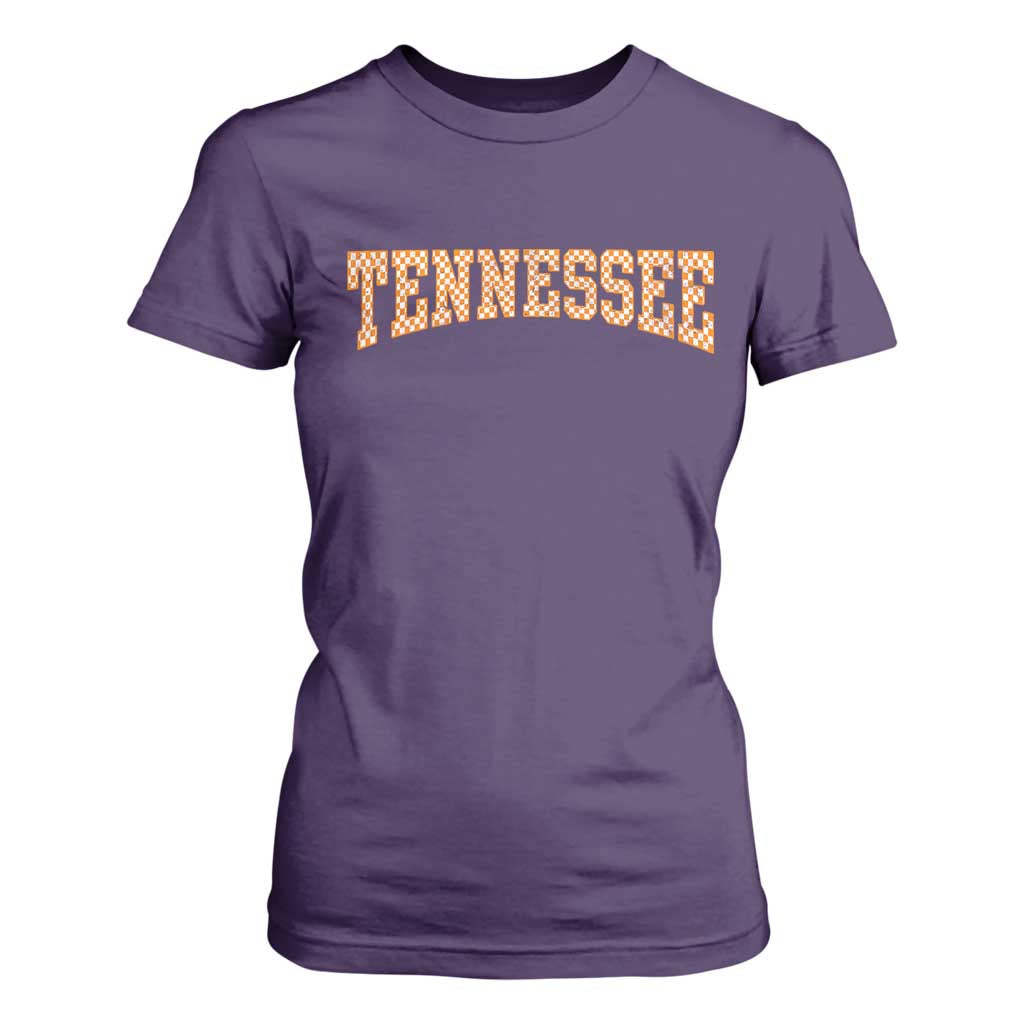Tennessee Fan T Shirt For Women Orange Retro Checkered Varsity TN State TS11 Purple Print Your Wear