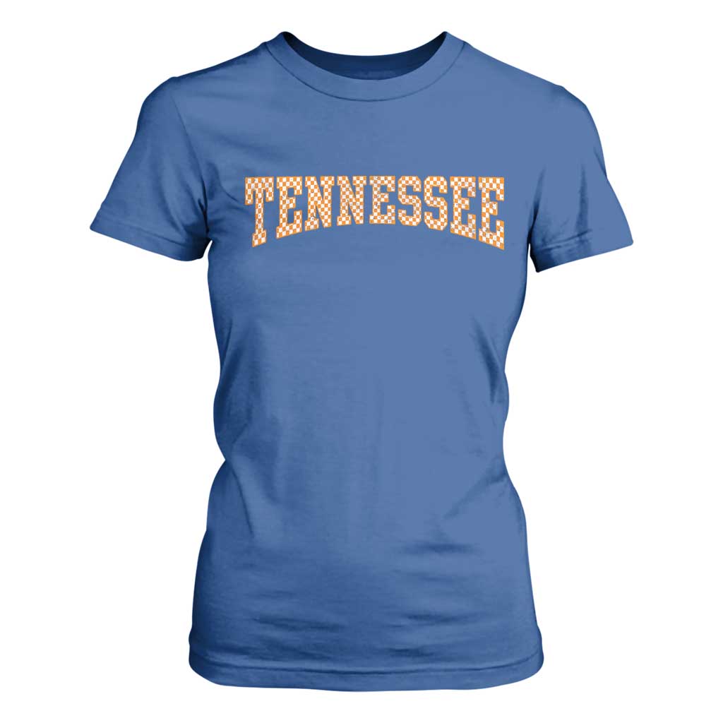 Tennessee Fan T Shirt For Women Orange Retro Checkered Varsity TN State TS11 Royal Blue Print Your Wear
