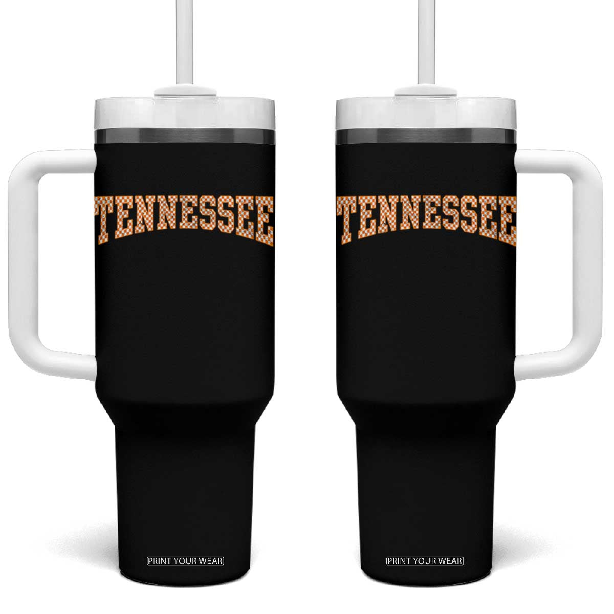 Tennessee Fan Tumbler With Handle Orange Retro Checkered Varsity TN State TS11 One Size: 40 oz Black Print Your Wear