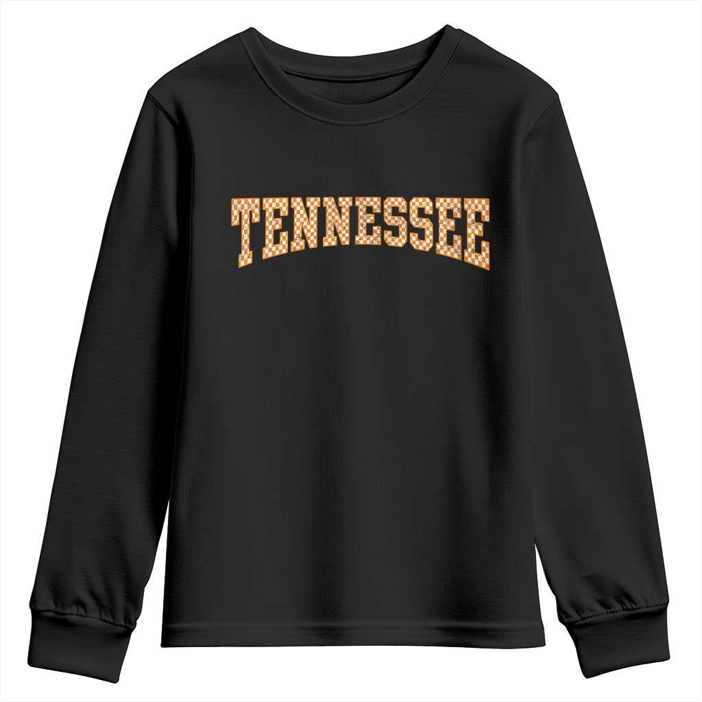 Tennessee Fan Youth Sweatshirt Orange Retro Checkered Varsity TN State TS11 Black Print Your Wear