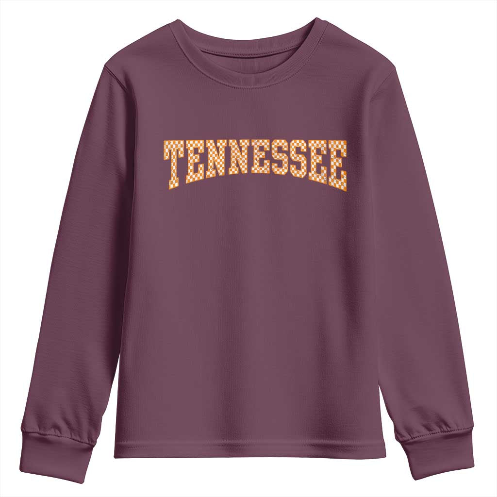 Tennessee Fan Youth Sweatshirt Orange Retro Checkered Varsity TN State TS11 Maroon Print Your Wear
