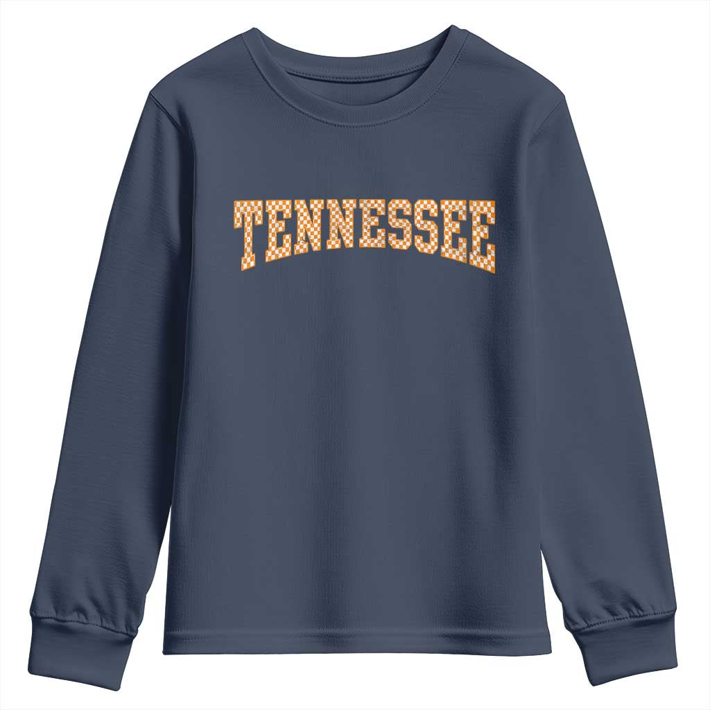 Tennessee Fan Youth Sweatshirt Orange Retro Checkered Varsity TN State TS11 Navy Print Your Wear