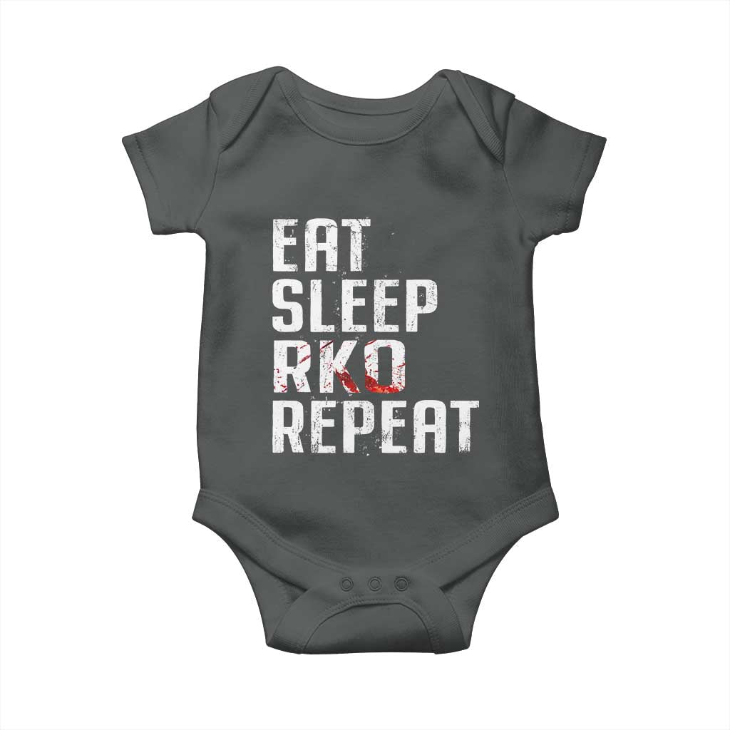 Eat Sleep RKO Repeat Baby Onesie Blood Stained TS11 Dark Heather Print Your Wear