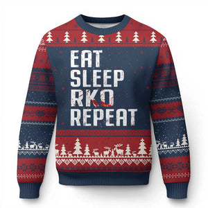 Eat Sleep RKO Repeat Ugly Christmas Sweater Blood Stained TS11 Navy Red Print Your Wear