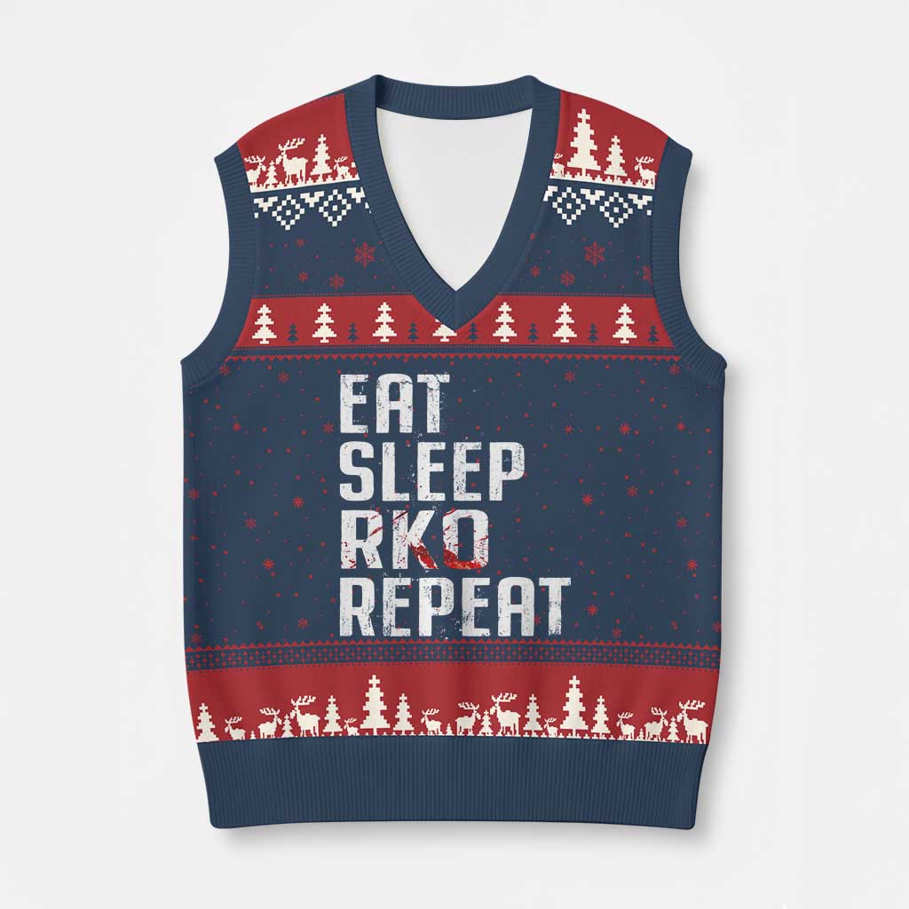 Eat Sleep RKO Repeat V-Neck Knit Sweater Vest Blood Stained TS11 Navy Red Print Your Wear