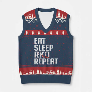 Eat Sleep RKO Repeat V-Neck Knit Sweater Vest Blood Stained TS11 Navy Red Print Your Wear