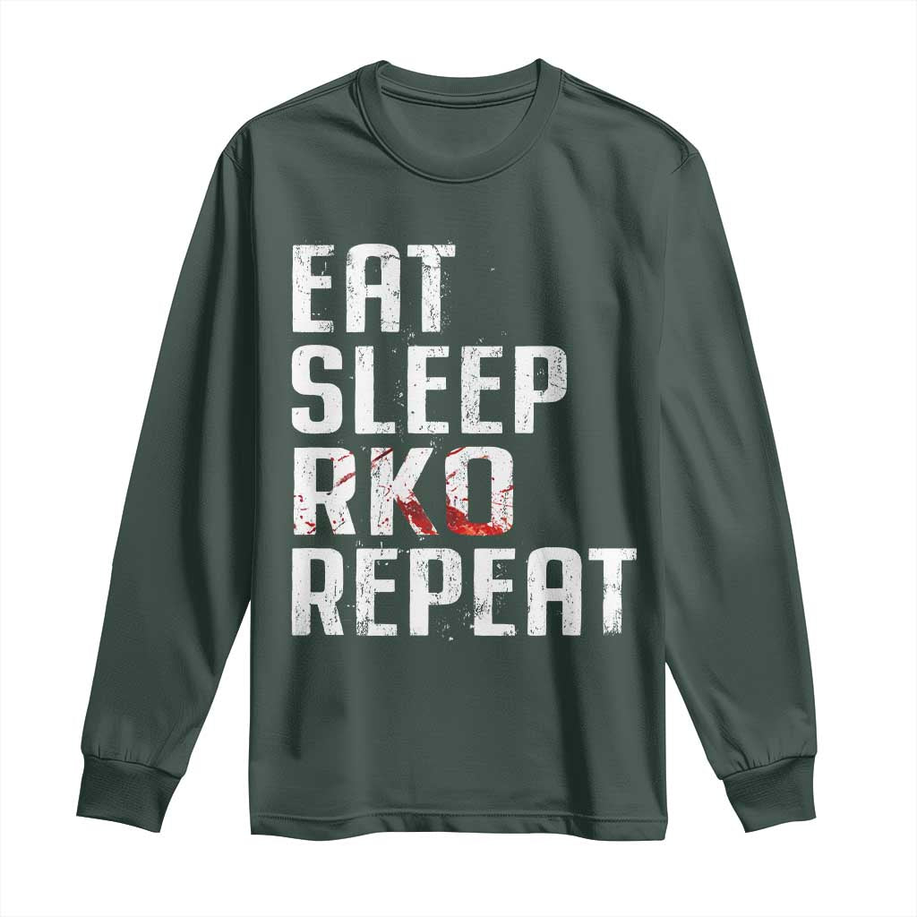 Eat Sleep RKO Repeat Long Sleeve Shirt Blood Stained TS11 Dark Forest Green Print Your Wear