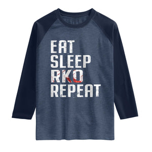 Eat Sleep RKO Repeat Raglan Shirt Blood Stained TS11 Heather Denim Navy Print Your Wear