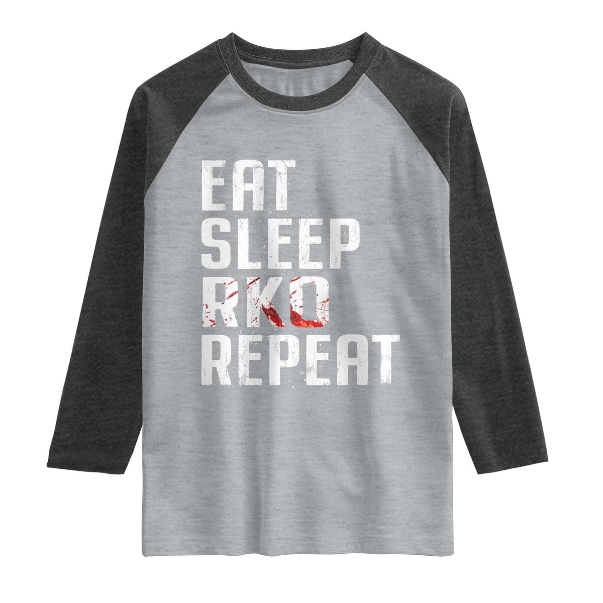 Eat Sleep RKO Repeat Raglan Shirt Blood Stained TS11 Heather Gray Heather Charcoal Print Your Wear