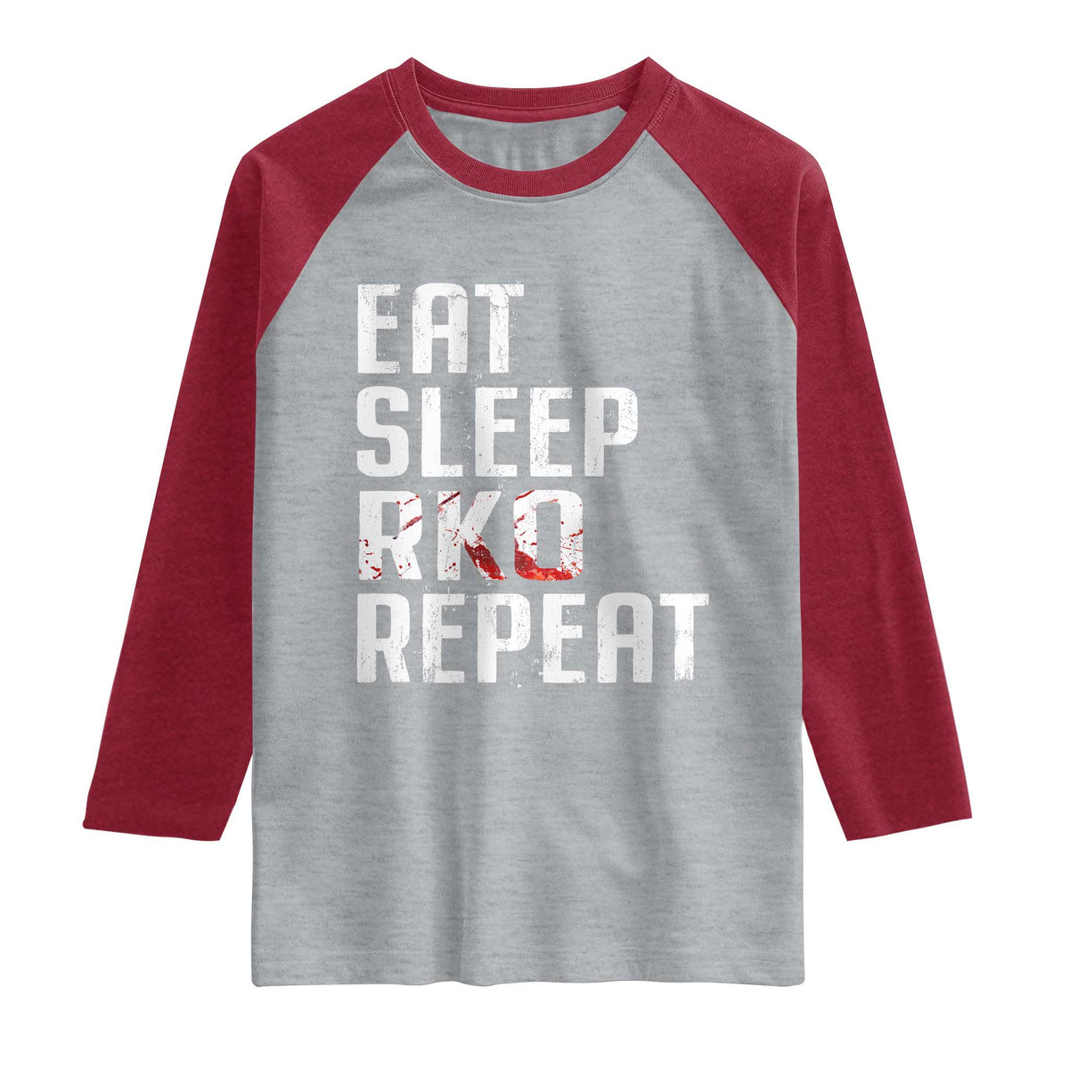Eat Sleep RKO Repeat Raglan Shirt Blood Stained TS11 Heather Gray Heather Red Print Your Wear