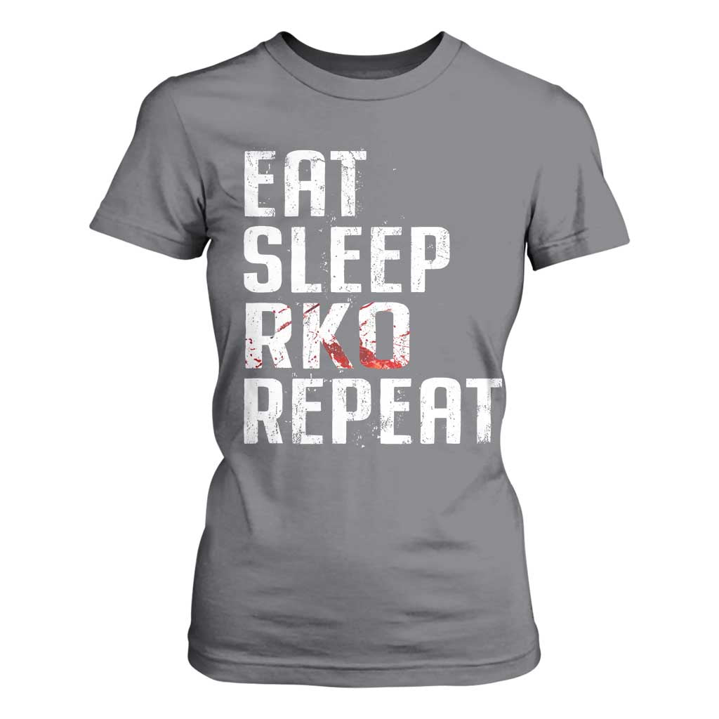 Eat Sleep RKO Repeat T Shirt For Women Blood Stained TS11 Charcoal Print Your Wear