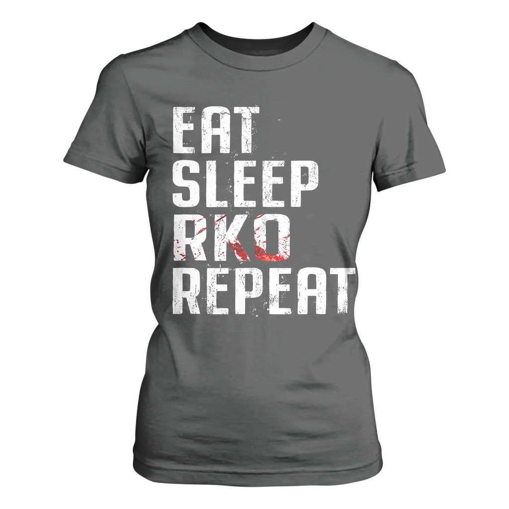Eat Sleep RKO Repeat T Shirt For Women Blood Stained TS11 Dark Heather Print Your Wear