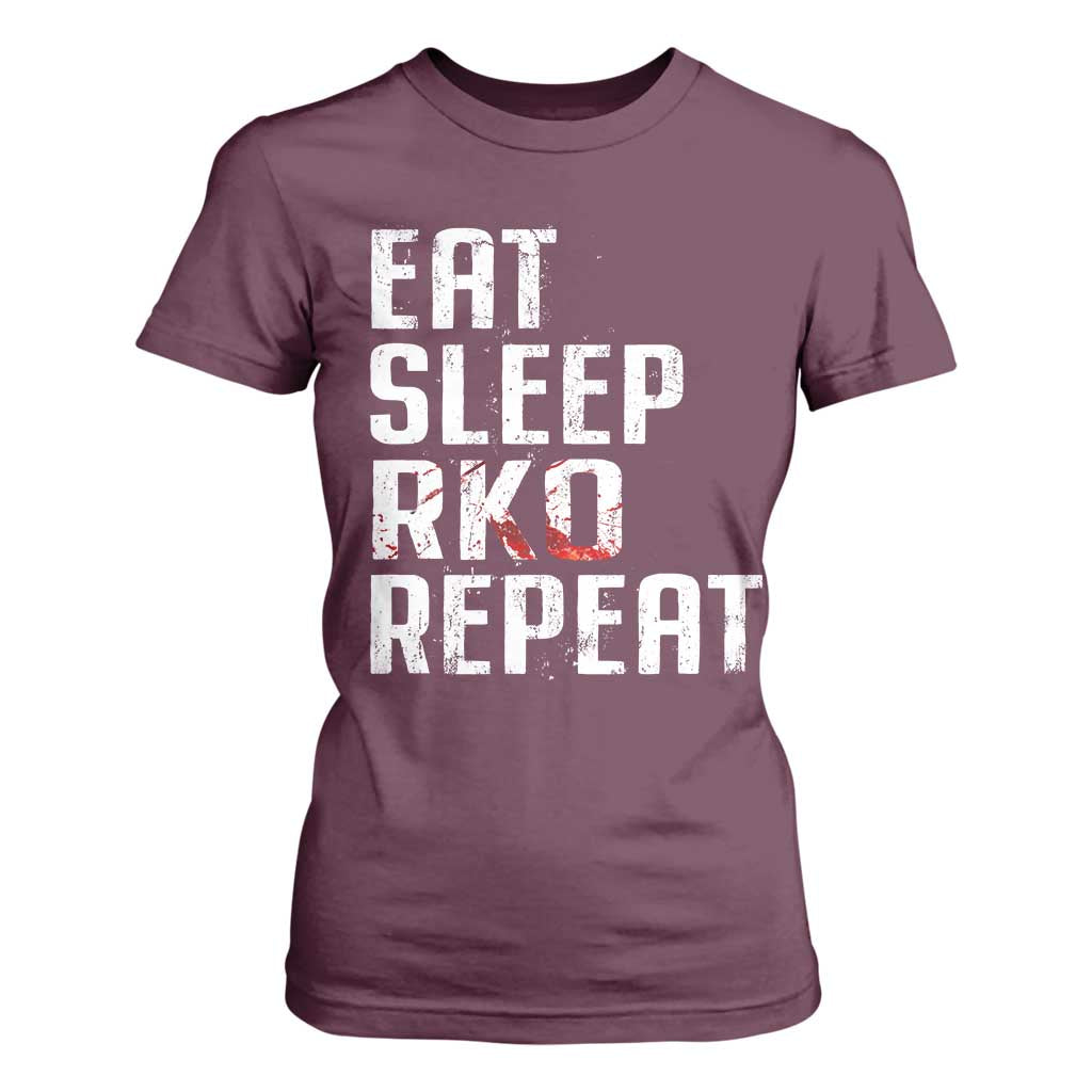Eat Sleep RKO Repeat T Shirt For Women Blood Stained TS11 Maroon Print Your Wear