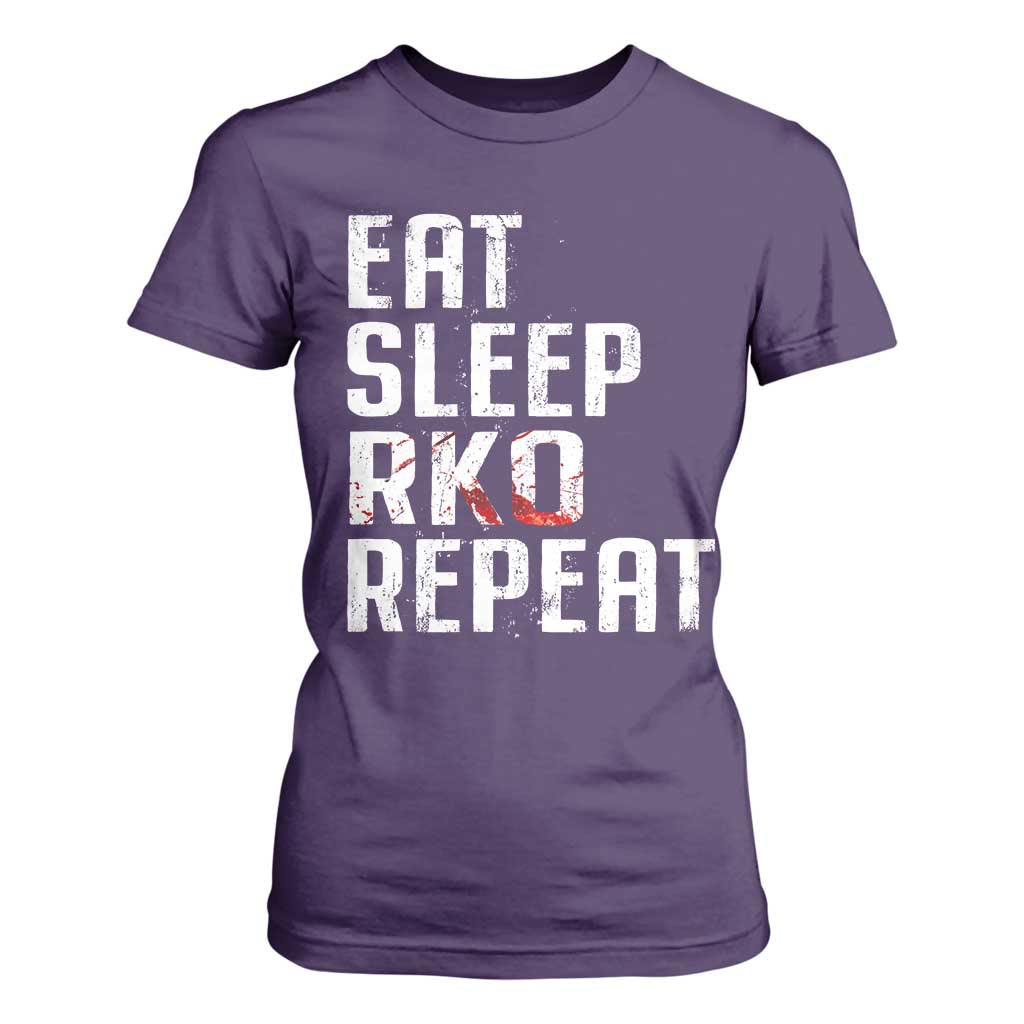 Eat Sleep RKO Repeat T Shirt For Women Blood Stained TS11 Purple Print Your Wear