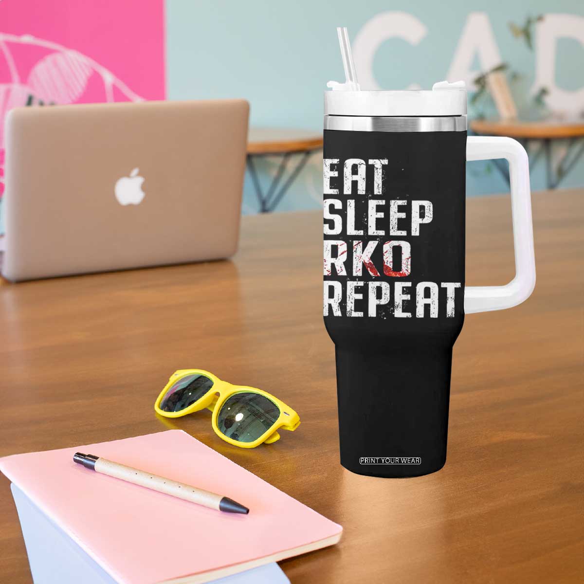 Eat Sleep RKO Repeat Tumbler With Handle Blood Stained TS11 Print Your Wear