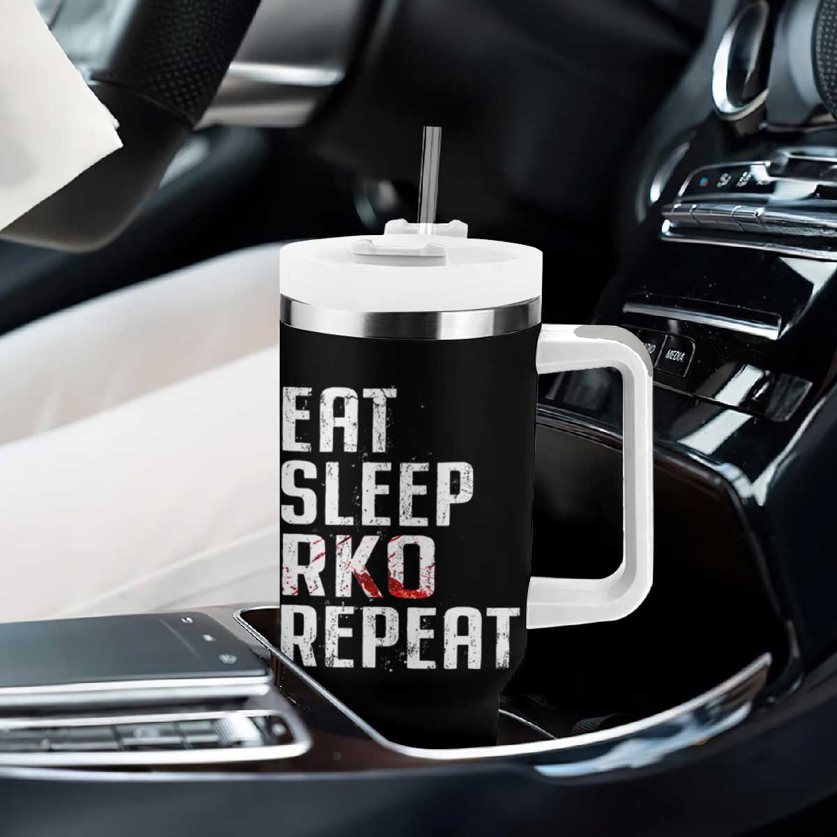 Eat Sleep RKO Repeat Tumbler With Handle Blood Stained TS11 Print Your Wear