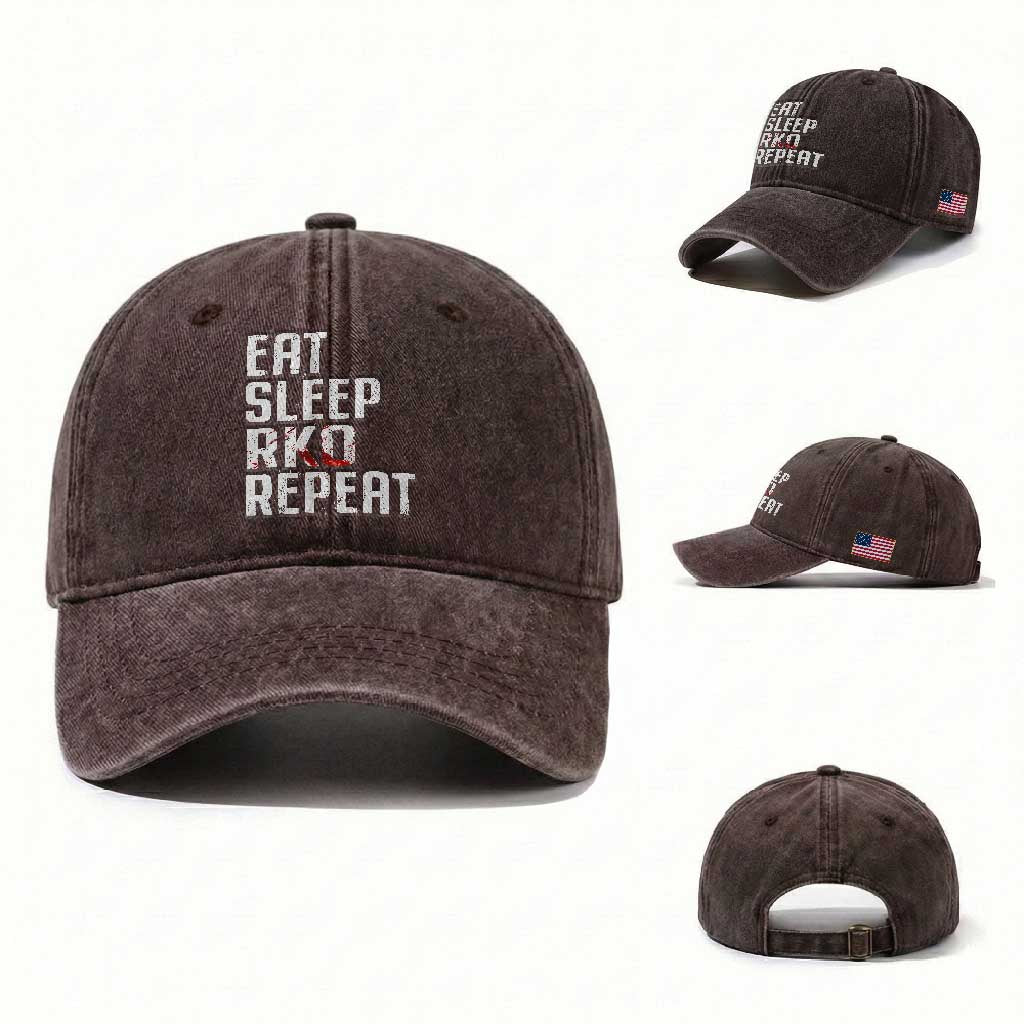 Eat Sleep RKO Repeat Washed Cotton Baseball Cap Blood Stained TS11 Washed Cap Universal Fit Dark Brown Print Your Wear