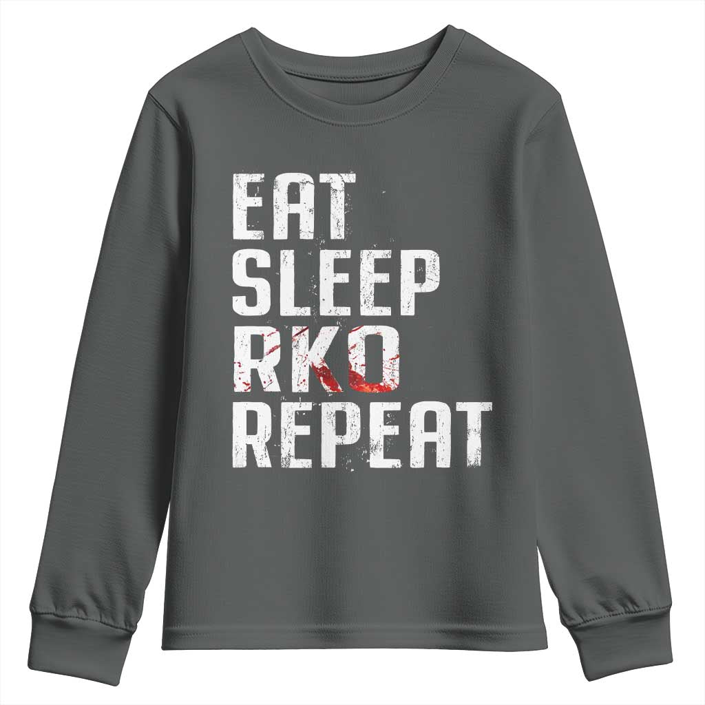 Eat Sleep RKO Repeat Youth Sweatshirt Blood Stained TS11 Dark Heather Print Your Wear