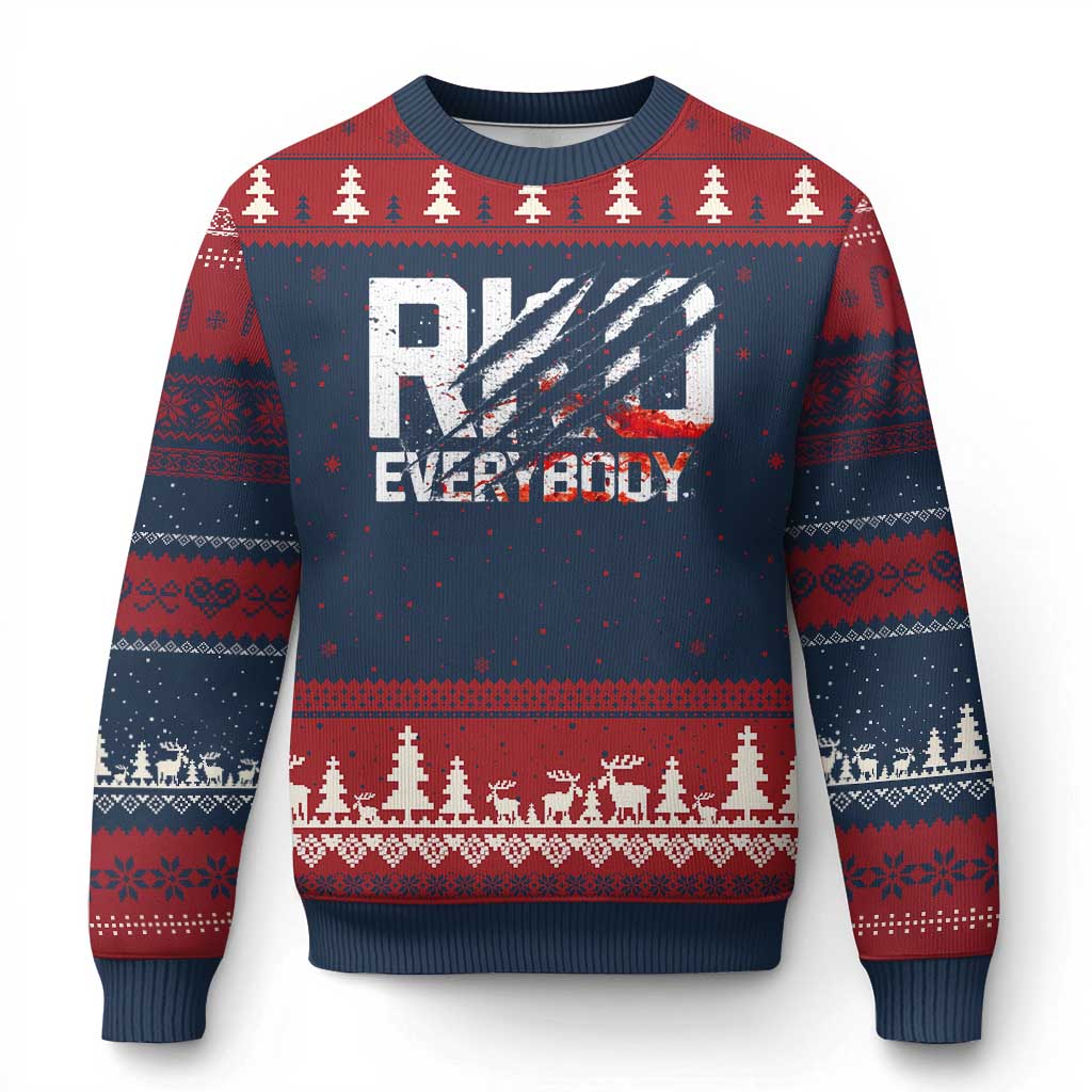 RKO Everybody Ugly Christmas Sweater Grunge Blood Stained Scratch Mark TS11 Navy Red Print Your Wear