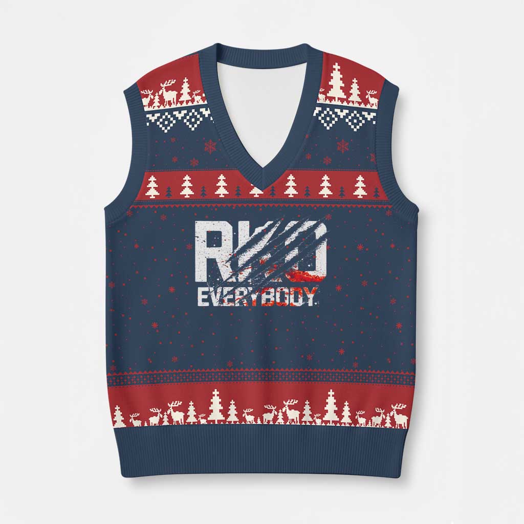RKO Everybody V-Neck Knit Sweater Vest Grunge Blood Stained Scratch Mark TS11 Navy Red Print Your Wear