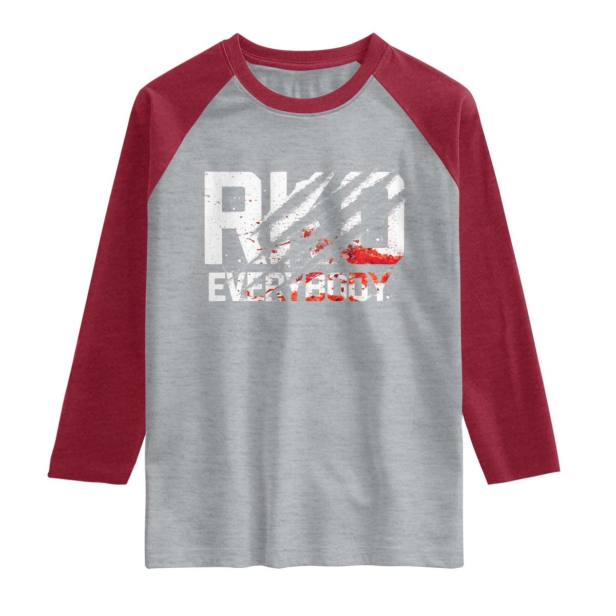 RKO Everybody Raglan Shirt Grunge Blood Stained Scratch Mark TS11 Heather Gray Heather Red Print Your Wear