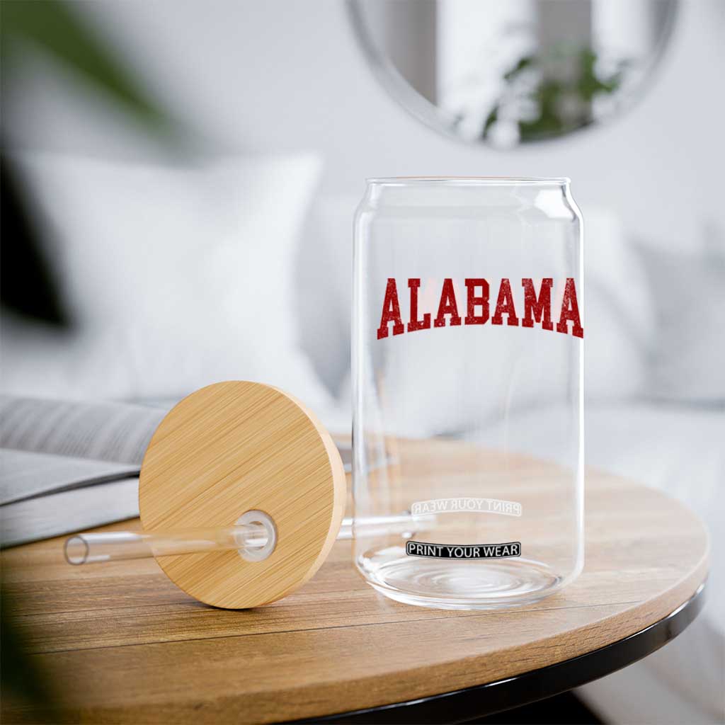 Alabama Fan Glass Can Red Bold Sport State Letters Game Day TS11 Print Your Wear